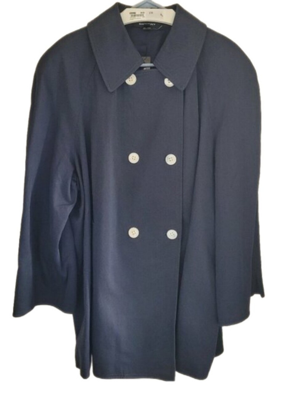 Ellen Tracy Navy Double-Breasted Coat with White Buttons, Size 24